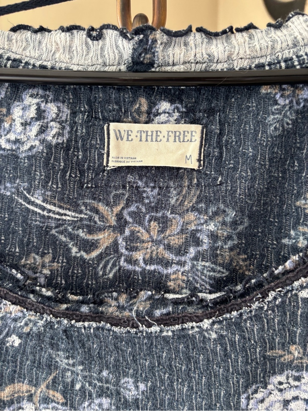 We The Free Navy Floral Textured Pullover